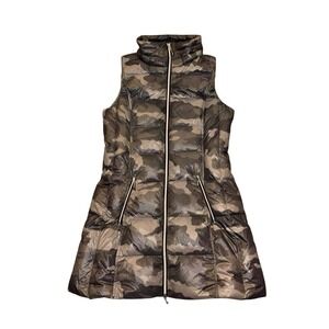 My Anorak Khaki-Gray Camouflage Duck‎ Down Nylon Mid-Length Puffer Vest Small